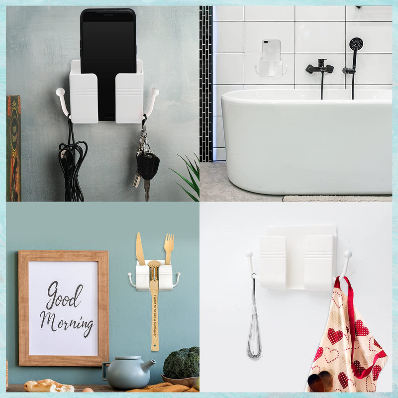 [Australia - AusPower] - 6 Pieces Wall Mount Phone Holder Self-Adhesive Wall Beside Organizer Storage Box Plastic Charging Phone Stand Remote Wall-Mounted Phone Brackets Holder for Bedroom (White) White 