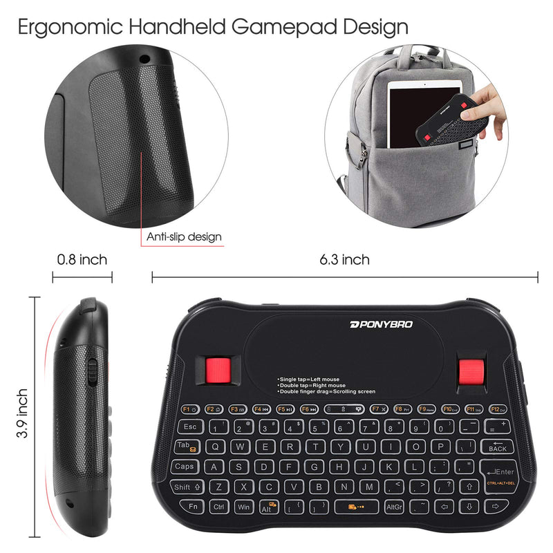 [Australia - AusPower] - PONYBRO Backlit Mini Bluetooth Wireless Keyboard with Touchpad QWERTY keypad,Support Bluetooth＆2.4G USB Connection,Rechargeable Handheld Keyboard Remote for Smartphones,Smart TV,Android TV Box,PC,Pad. 
