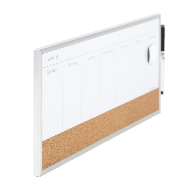 [Australia - AusPower] - U Brands 362U00-04 Magnetic Dry Erase/Cork Weekly Calendar Board, 18 x 7.5 Inches, Silver Aluminum Frame, White 18'' x 7.5'' 