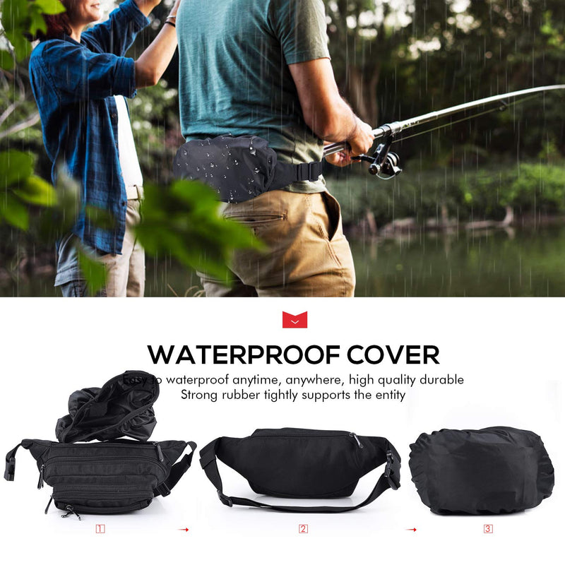 [Australia - AusPower] - CXWMZY Waist Pack Bag Fanny Pack for Men&Women Hip Bum Bag with Large Capacity Waterproof Adjustable Strap Suitable for Outdoors Workout Traveling Casual Running Hiking Cycling Dog Walking Fishing Black 