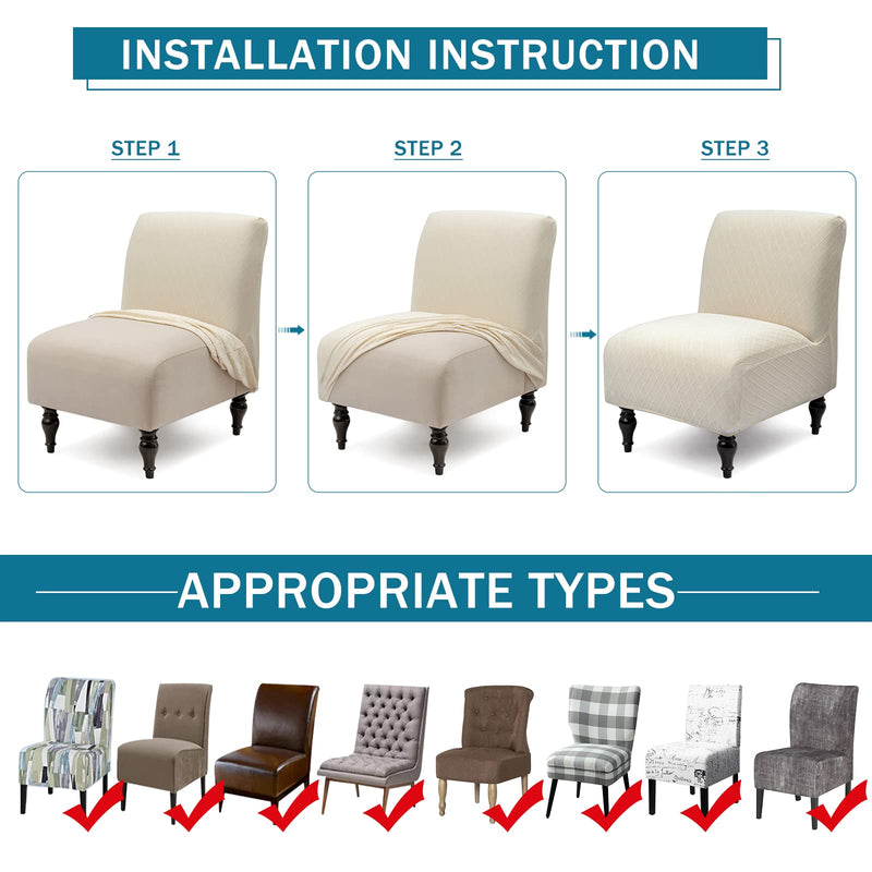 [Australia - AusPower] - Liykimt Armless Accent Slipper Chair Cover Slipcover,Slipper Chair Jacquard Fabric Stretch Spandex Removable for Armless Chair Furniture Protector Covers for Living Dining Room (2, Rhombus Beige) 2 