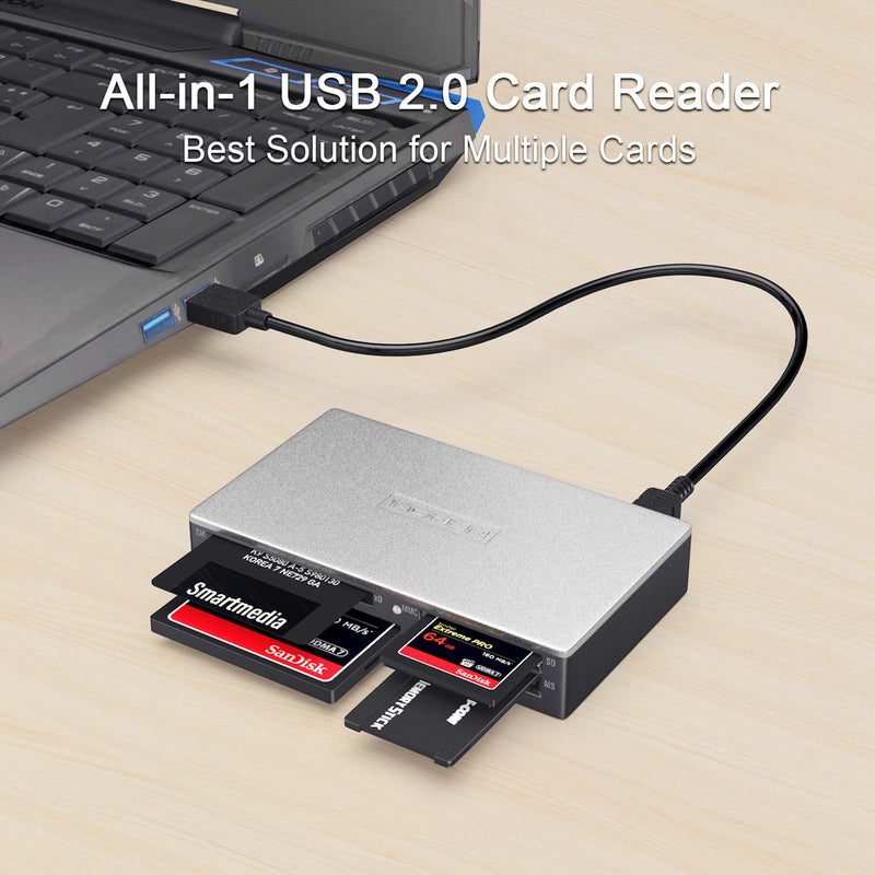 [Australia - AusPower] - SmartMedia Card Reader Writer All-in-1 USB Universal Multi Card Adapter Slim Hub Read Smart Media, xD, SD, SDHC, SDXC, UHS-I, MMC, MS Pro Duo, CF, MD, Camera Flash Memory Cards For Windows, Mac, Linux Silver-17-in-1-S3 