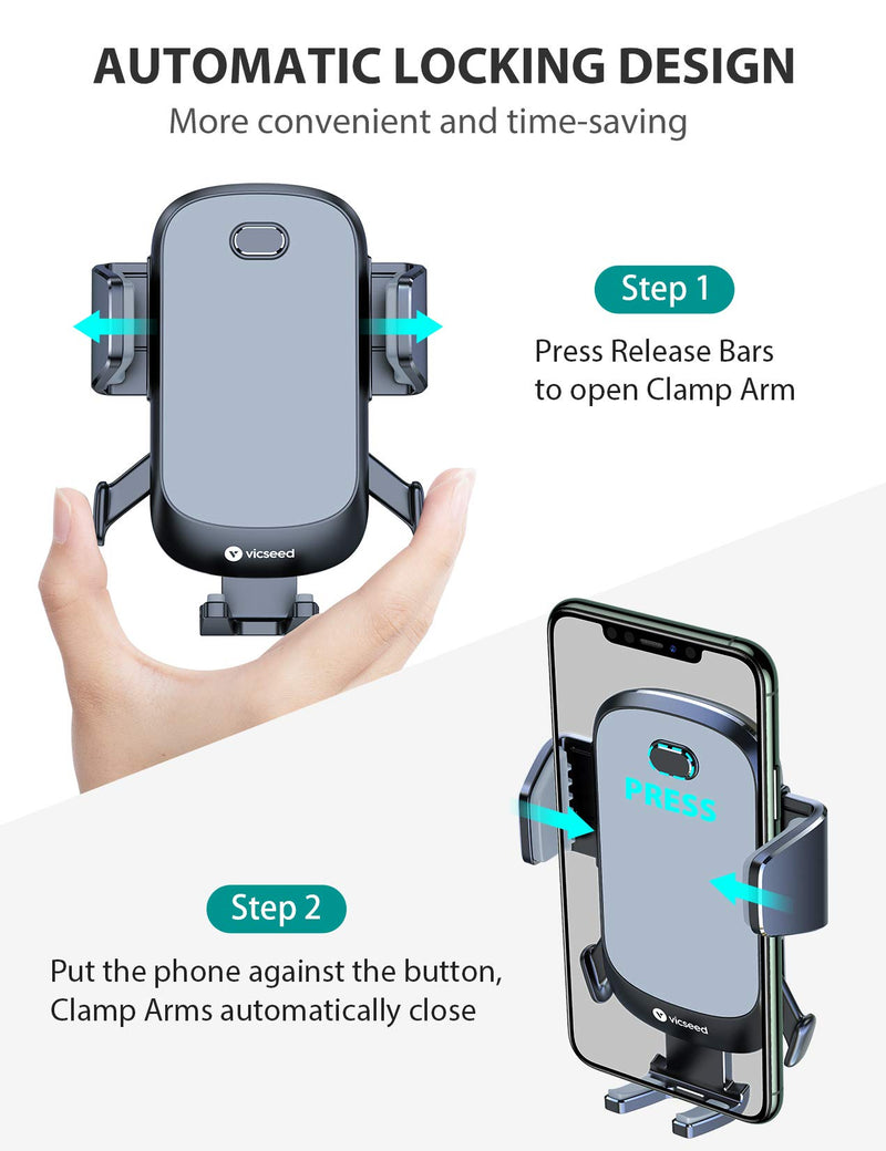 [Australia - AusPower] - 2021 Upgraded Auto Clamp Cell Phone Holder for Car, VICSEED Car Phone Holder Mount Ultra Stable Car Phone Mount Strong Grip Air Vent Phone Car Holder Case Friendly Fit for iPhone 12 and All Smartphone 