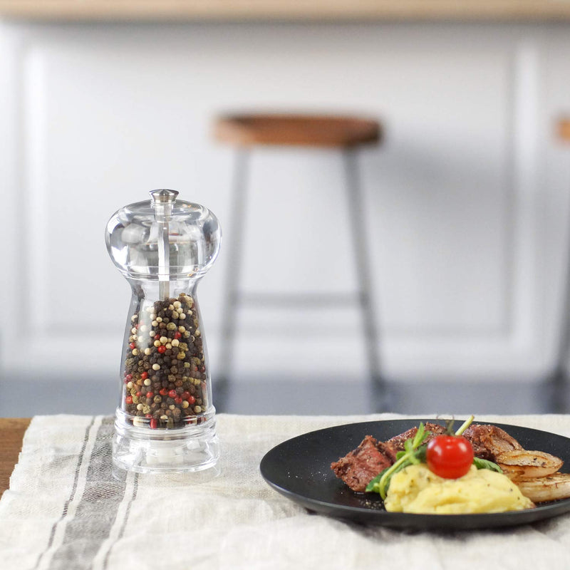 [Australia - AusPower] - Vzaahu Clear Acrylic Salt and Pepper Grinder Set of 2 Refillable Sea Salt Pepper Grinder Kitchen Pepper Shaker for Sea Salt Adjustable Coarseness Ceramic Grinder 