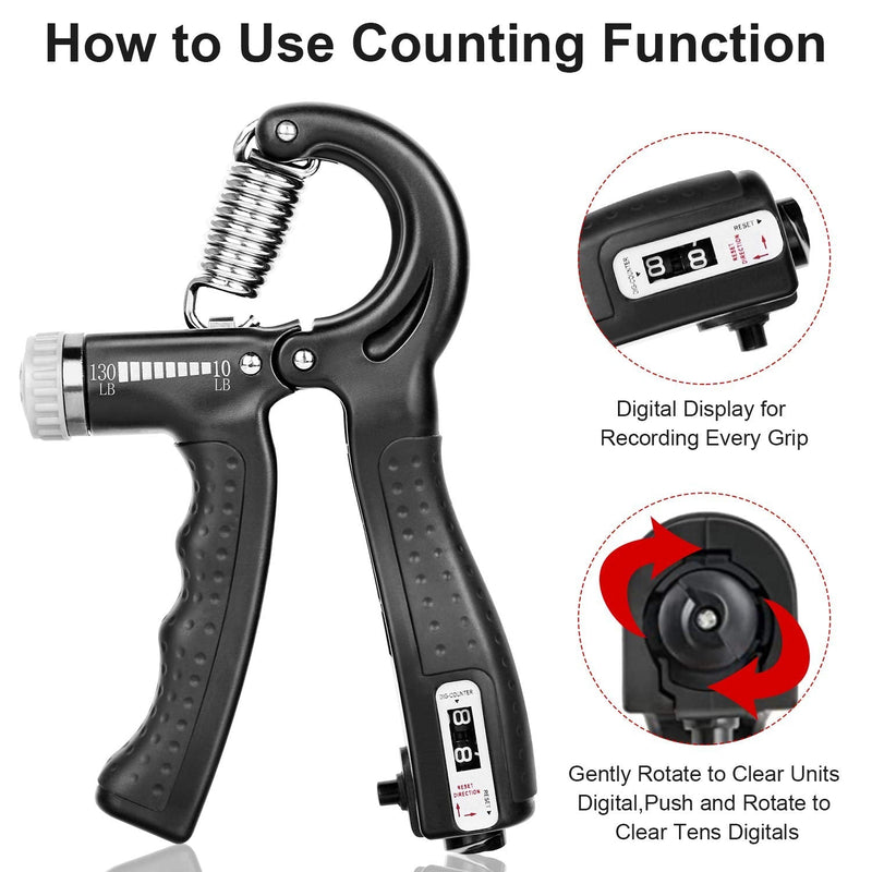 [Australia - AusPower] - KDG Hand Grip Strengthener 2 Pack Adjustable Resistance 10-130 lbs Forearm Exerciser，Grip Strength Trainer for Muscle Building and Injury Recovery for Athletes 