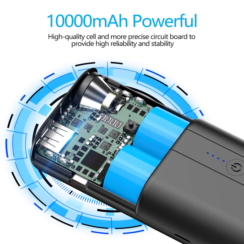 [Australia - AusPower] - 10000mah Portable Charger with Flashlight 3 Watt, DREAMME Mini Power Bank Compatible with iPhone 13 12 11 X XS 8 Plus 6S iPad Samsung S10 LG etc. - Black 