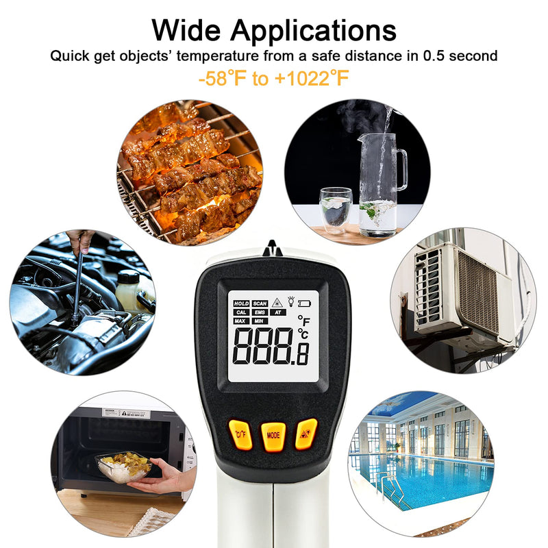 [Australia - AusPower] - Digital IR Laser Thermometer Temperature Gun, -58°F to 1022°F Non-Contact Infrared Temp Gun with Adjustable Emissivity & LCD Display for Cooking, Ice Tea Making, BBQ, Industrial and Objects Gray -58°F to 1022°F 