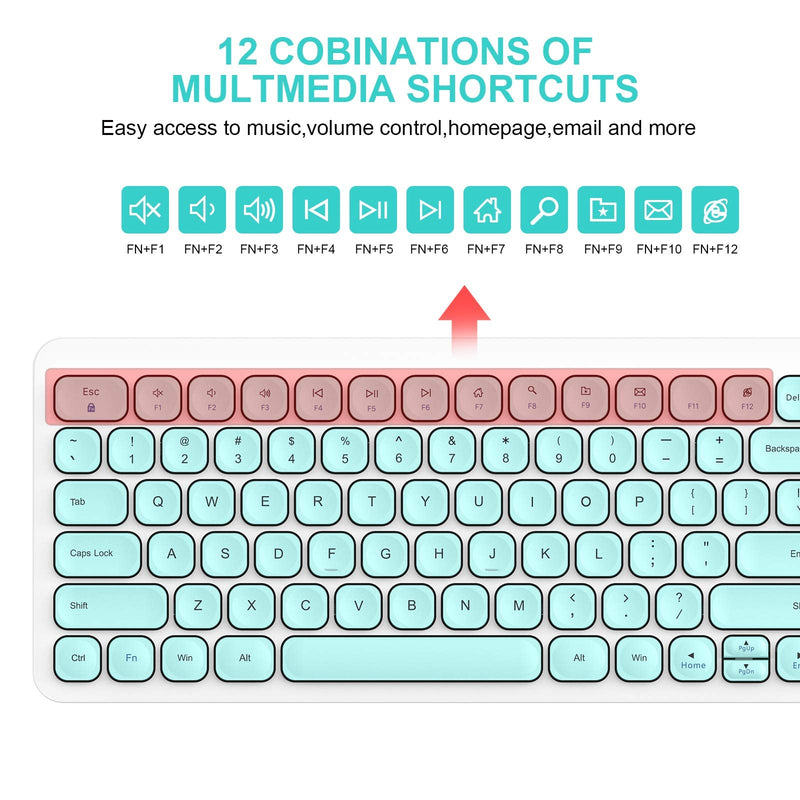 [Australia - AusPower] - Wireless Keyboard Mouse Combo, cimetech Compact Full Size Wireless Keyboard and Mouse Set Less Noise Keys 2.4G Ultra-Thin Sleek Design for Windows, Computer, PC, Notebook, Laptop - (Aqua Green) Aqua Green 