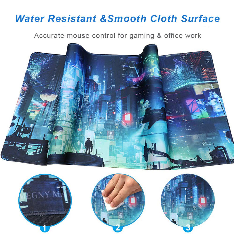 [Australia - AusPower] - Imegny Extended Gaming Mouse Pad, Portable Mat for Keyboard & Mouse with Stitched Edges + Non-Slip Rubber Base （90x40 Green city005） 90x40 Green City005 