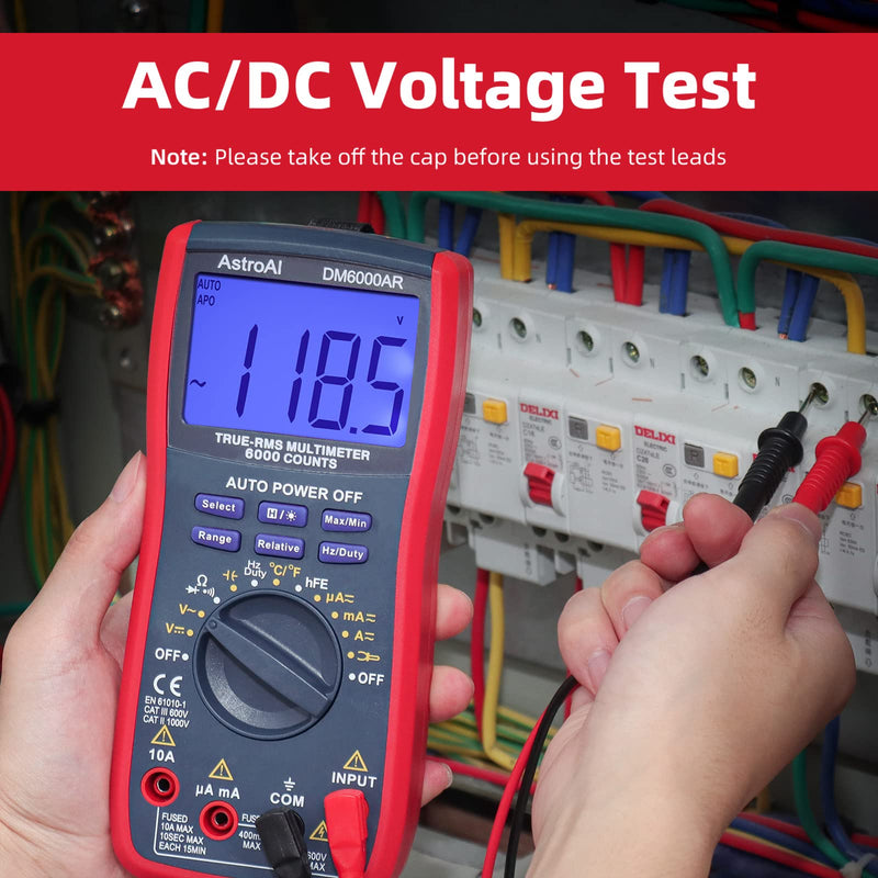 [Australia - AusPower] - AstroAI Digital Multimeter TRMS 6000 Counts Volt Meter Ohmmeter Auto-Ranging Tester; Accurately Measures Voltage Current Resistance Diodes Continuity Duty-Cycle Capacitance Temperature for Automotive 
