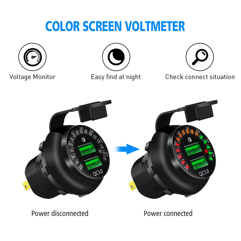 [Australia - AusPower] - Dual USB 3.0 Quick Charge with 12V LED DC Digital Display Voltmeter,Aluminum IP66 Waterproof QC3.0 Car Charger Power Adapter Outlet for Car Motorcycle Boat Marine Scooter RV Golf Cart DIY Kit 