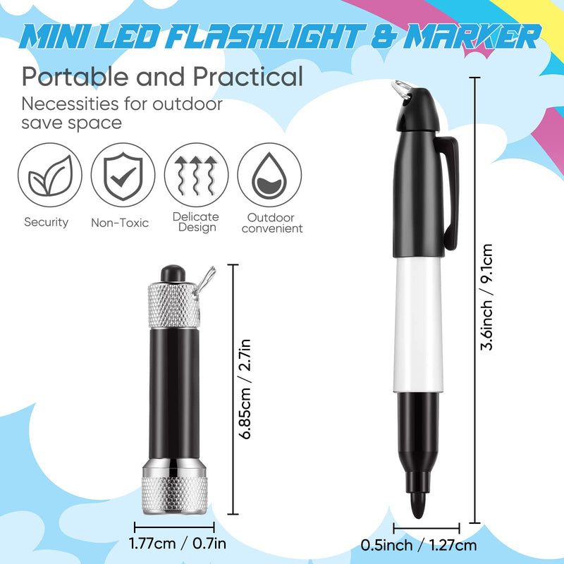 [Australia - AusPower] - 12 Pcs Set of Mini Flashlight Keychain Permanent Marker Keychain with 6 Pcs LED Mini Flashlight 6 Pcs Keychain Marker with Clip Black Pen Light Keychain for Nurses Office School 