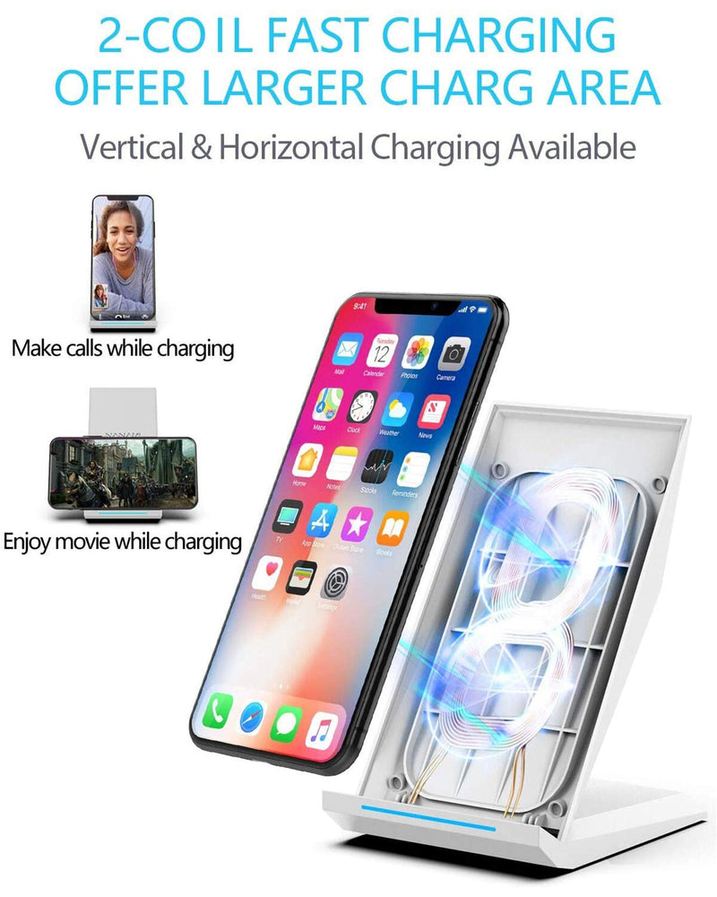[Australia - AusPower] - NANAMI Fast Wireless Charger - Qi Certified Charging Stand 7.5W Compatible iPhone 13/12/SE 2020/11/XS Max/XR/X/8, 10W for Samsung Galaxy S21 S20+ S10 S9 S8 Note 20 Ultra/10/9/8 and Qi-Enabled Phones Elegant White 