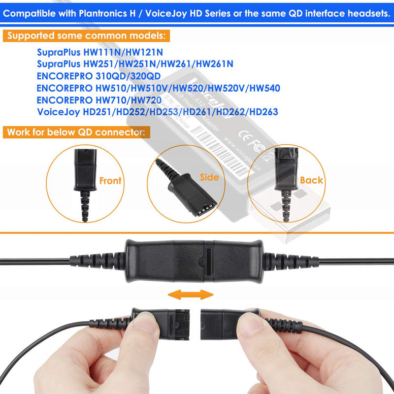 [Australia - AusPower] - VoiceJoy USB Adapter Compatible with Plantronics Quick Disconnect (QD) Wired Headset (Connects Headset to PC, Laptop and Softphones) A12 USB Adapter 