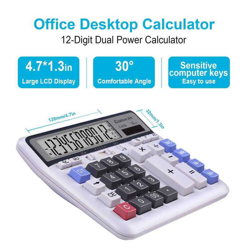 [Australia - AusPower] - Comix Desktop Calculator Solar Battery Dual Power with 12-Digit Large LCD Display and Large Computer Keys Office Calculator for Home Office School 