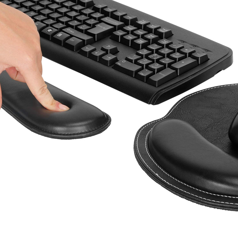 [Australia - AusPower] - RICHEN Ergonomic PU Leather Keyboard Wrist Rest and Mouse Pad with Wrist Support, Memory Foam Set for Computer/Laptop,Gaming and Office, Comfortable for Easy Typing & Pain Relief (PU Black) Pu Black 