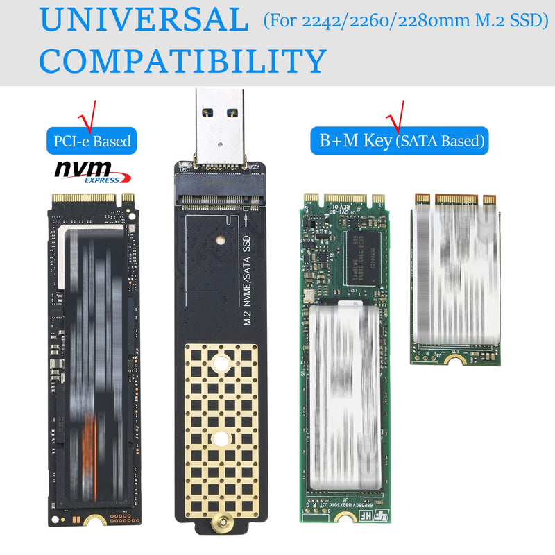 [Australia - AusPower] - M.2 to USB Adapter, RIITOP NVMe to USB 3.1 Reader Card Compatible with Both NVMe (PCI-e) M Key SSD & (B+M Key SATA Based) NGFF SSD 
