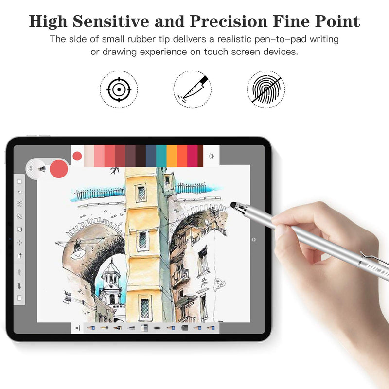 [Australia - AusPower] - METRO Capacitive Stylus Pens, Rubber Tips 2-in-1 Series, High Sensitivity & Precision styli Pens for Touch Screens Devices (Silver) Silver 
