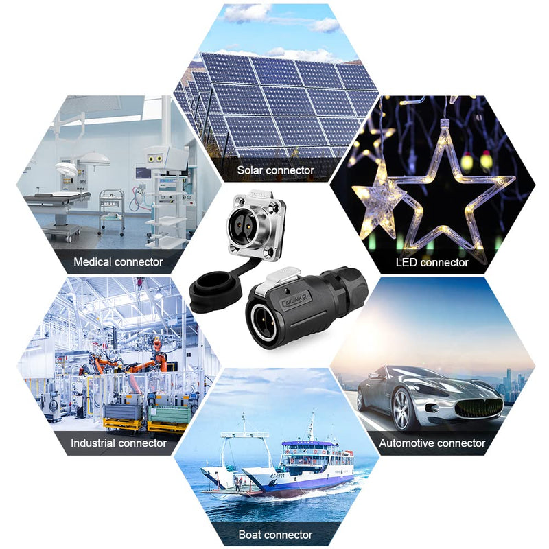 [Australia - AusPower] - 2 Pin Connector Waterproof Connector, Industrial Solder Power Connector, Aviation Cable Connector for Automotive, Marine, Lights and Other Indoor/Outdoor Electrical Wire Connections(Metal+Plastic) 2 PIN 