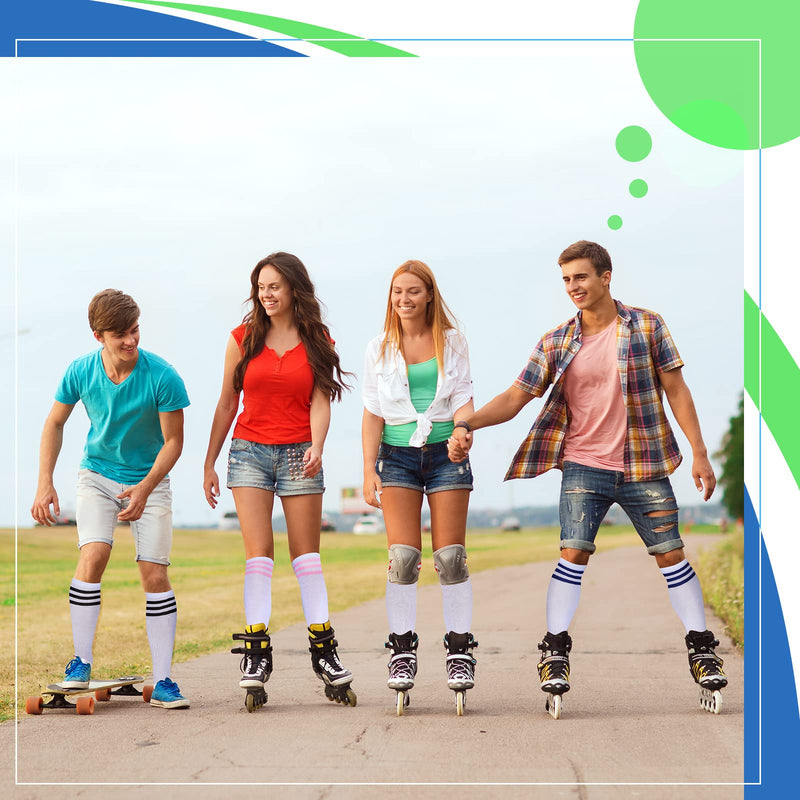 [Australia - AusPower] - 6 Pairs Roller Skate Socks Knee Socks Figure Skating Socks Athletic Sport Socks Striped Cotton Socks Long Tube Socks High Ankle Crew Socks for Men Women Girls Youth 