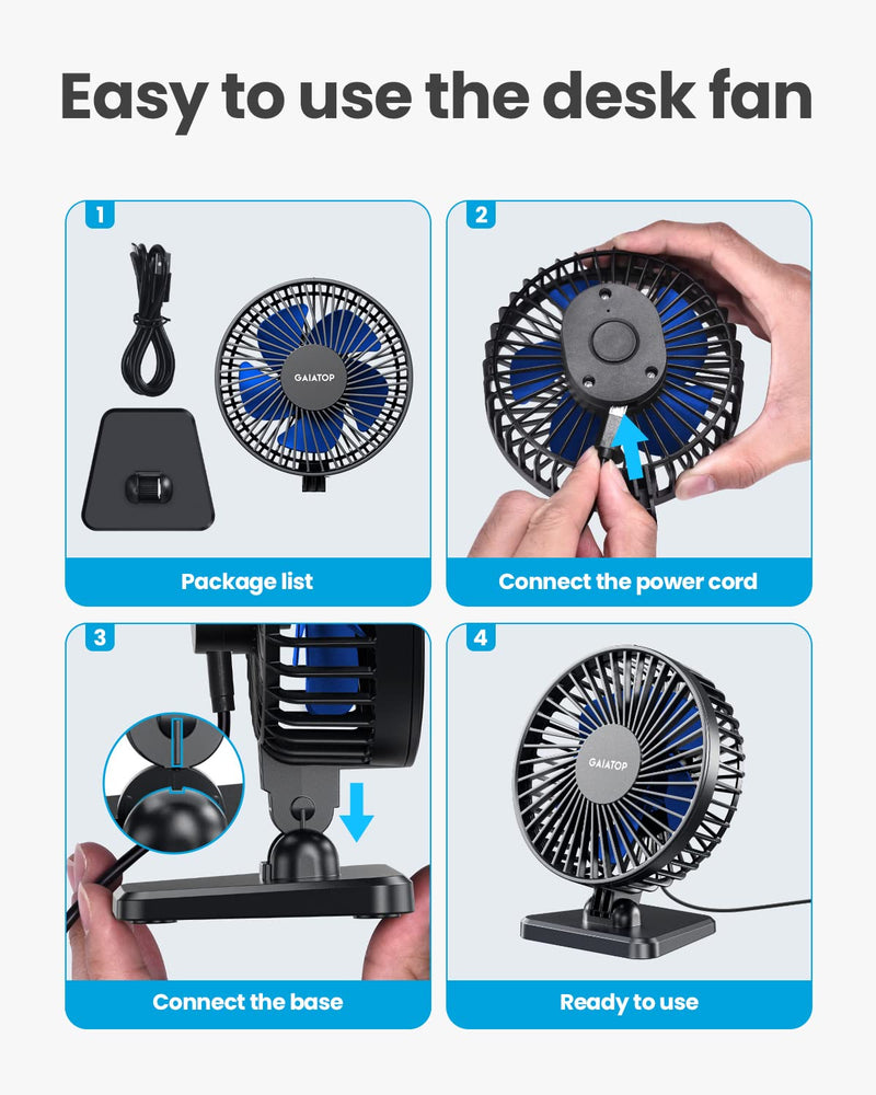 [Australia - AusPower] - Gaiatop USB Desk Fan, Small But Powerful, Portable Quiet 3 Speeds Wind Desktop Personal Fan, Adjustment Mini Fan for Better Cooling, Home Office Car Indoor Outdoor (Blue) Blue 