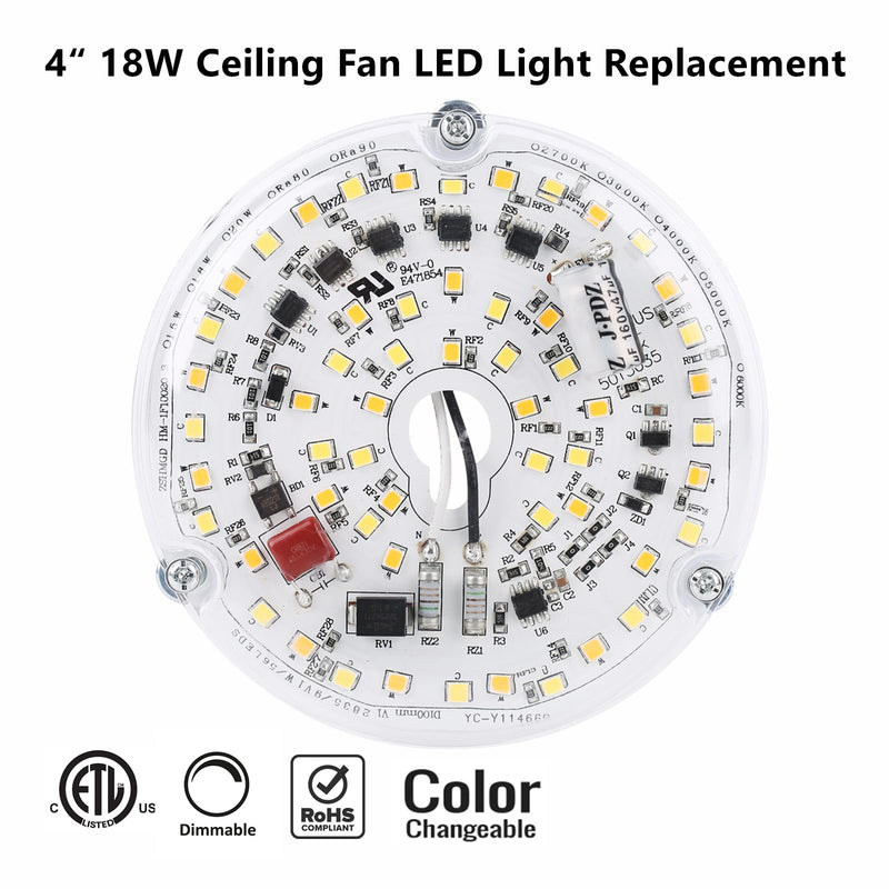 [Australia - AusPower] - ULIKELED 4â€œ 18W Color Changeable Ceiling Fan LED Light Replacement, 3000K/4000K/5000K Selectable Ceiling Fan LED Light Kit, Dimmable LED Retrofit Kit for Flush Mount Ceiling Lights 