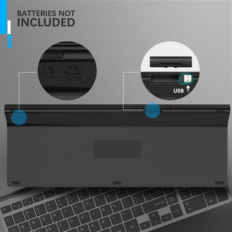 [Australia - AusPower] - Wireless Keyboard, J JOYACCESS 2.4G Slim and Compact Wireless Keyboard with Numeric Pad for Laptop, MacBook Air, Apple, Computer, PC(Black and Grey) Black 