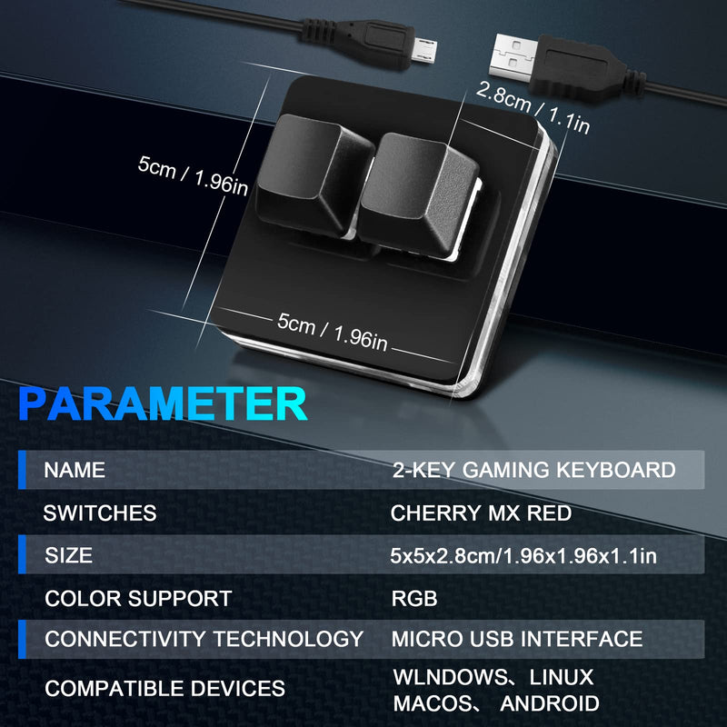 [Australia - AusPower] - Ecarke Black 2-Key Gaming Keyboard USB Mini 2-Key Keyboard Mechanical Gaming PC Keyboards, Programming Macro with Software OSU HID Standard Keyboard(Upgrade Cherry Shaft & RGB LED) 