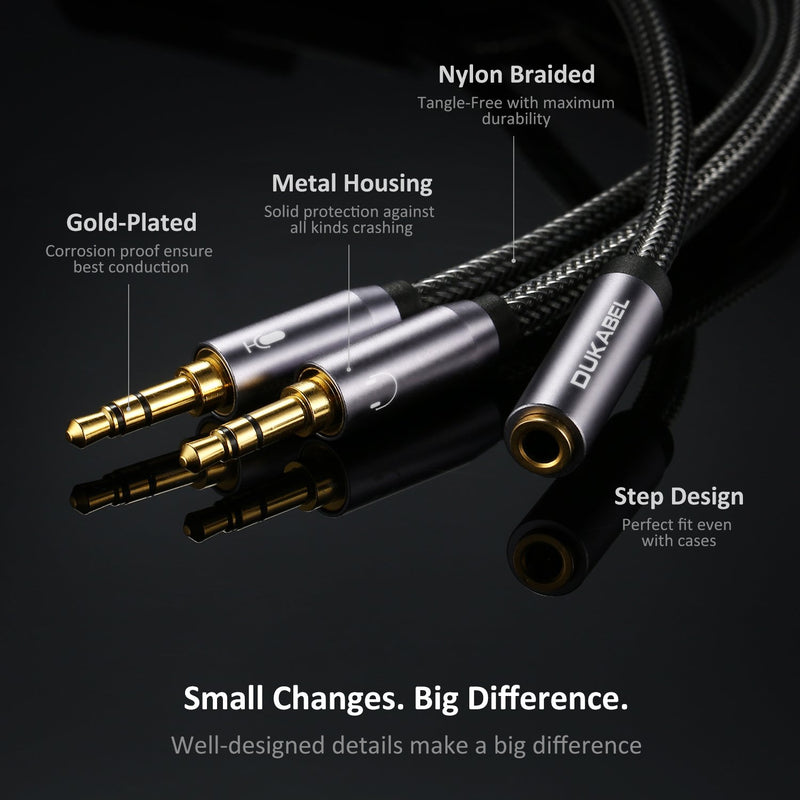 [Australia - AusPower] - Headset Splitter Cable, DUKABEL Gold-Plated & Strong Braided Y Splitter Audio Cable Separate Microphone Headphone Port Gaming Headset Splitter PC Earphone Adapter VoIP Phone -TopSeries (12inch / 30cm) 12 in/30 cm 