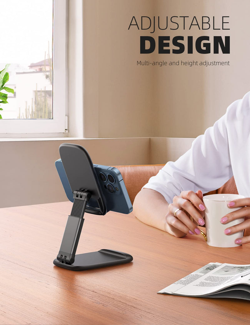 [Australia - AusPower] - Lamicall Foldable Phone Stand for Desk - Height Adjustable Cell Phone Holder Portable Cellphone Cradle Desktop Dock Compatible with iPhone 13 Pro Max Mini, 12 11 XR X 8 7 6 Plus SE, 4-8'' Smartphone Black 
