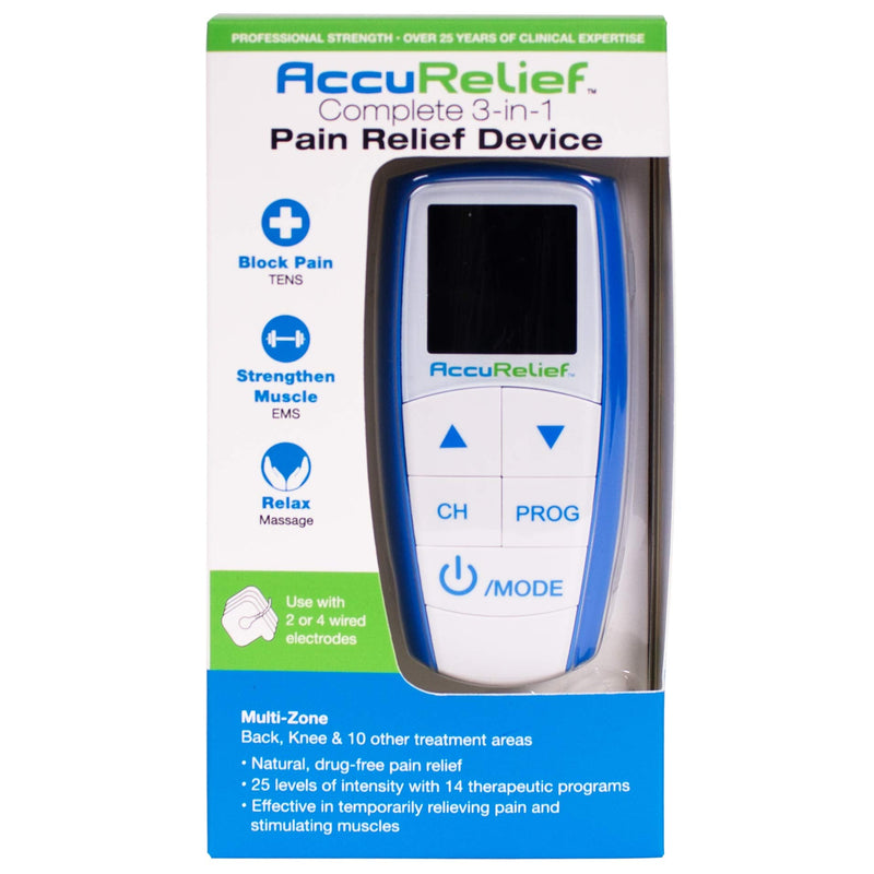 [Australia - AusPower] - AccuRelief Complete 3-in-1 TENS Unit, EMS, Massager Device - Pain Relief Electric Muscle Stimulator with 4 Electrodes for Neck, Back, and Full Body 