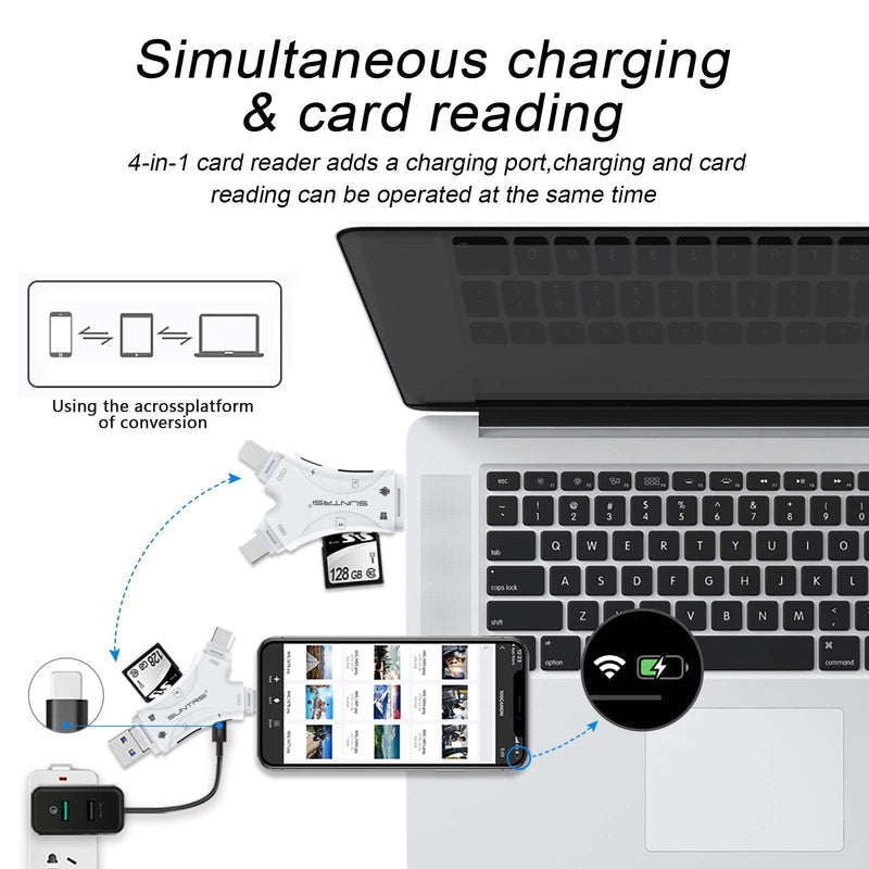 [Australia - AusPower] - SD Card Reader for iPhone / ipad / Android / Mac / Computer / Camera,4 in1 Micro SD Card Reader Trail Camera Viewer, Portable Memory Card Reader SD Card Adapter Compatible with SD and TF Cards(White) white 