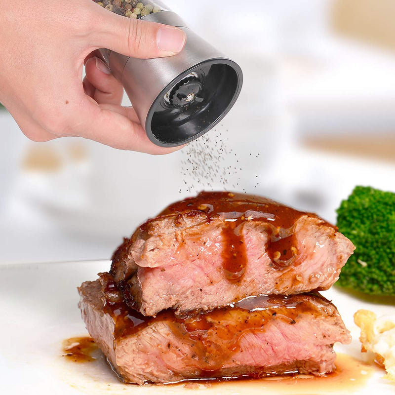 [Australia - AusPower] - bonris Professional Stainless Steel Salt and Pepper Grinder with Adjustable Coarseness with Five Grinding Level Pepper Mill Grinders Shakers .（Single Package） Tall 