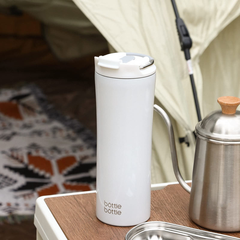 [Australia - AusPower] - BOTTLE BOTTLE Insulated Coffee Tumblers with Dual-use Lid and Straw Double Walled Iced Travel Coffee Mug for Woman and Man 18oz Stainless Steel Tumbler with Handle (white) 1pack White 