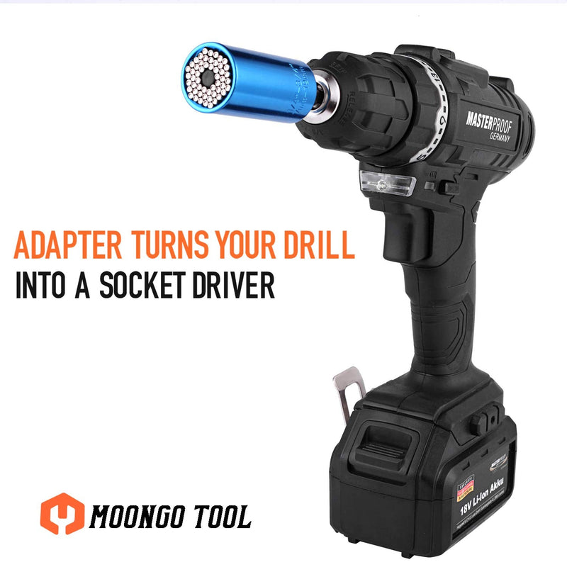 [Australia - AusPower] - Moongo Tool Universal Socket, Gifts for Dad from Daughter Son - Christmas Gifts for Men, Father/Dad, DIY Handyman, Husband, Guys, Boyfriend, Him, Unique Tools for Men (7-19mm) Power Drill Adapter Grip-blue 