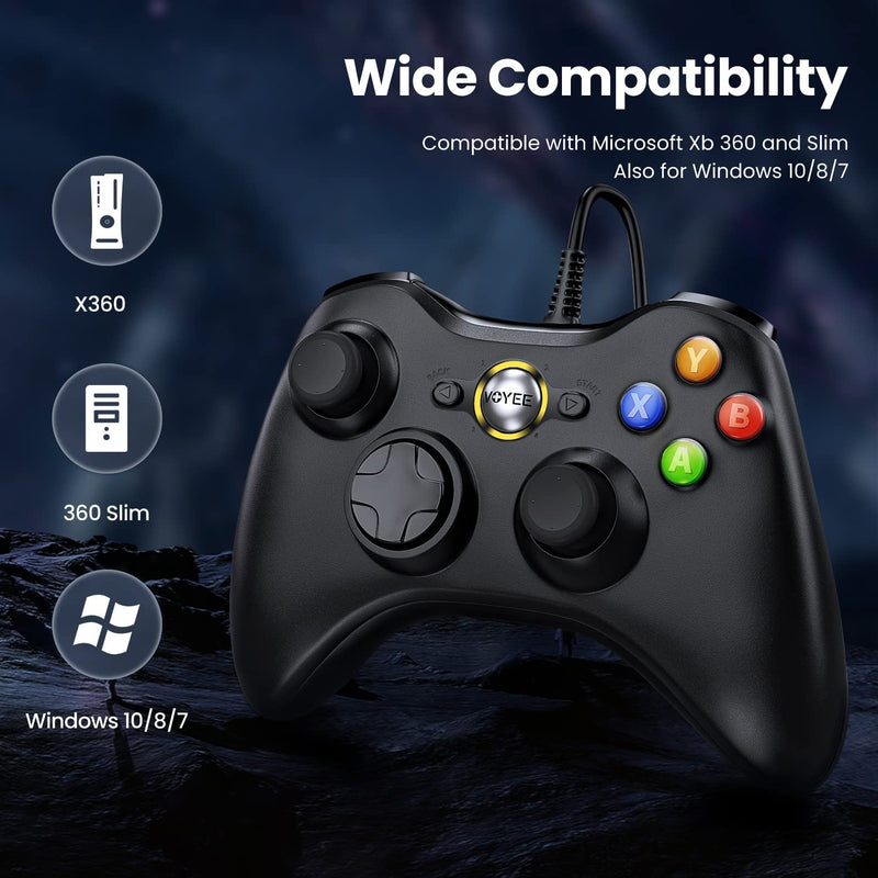 [Australia - AusPower] - VOYEE Xbox 360 Controller, PC Gaming Controller Wired Xbox Controller Compatible with Microsoft Xbox 360 & Slim/PC Windows 10/8/7, Upgraded Joystick, Double Shock | Enhanced (Black) Black 