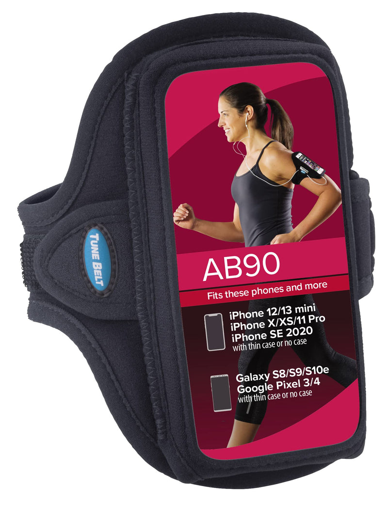 [Australia - AusPower] - Tune Belt AB90 Cell Phone Running Armband Holder Case for iPhone 13 Mini, 12 Mini, 11 Pro, SE 2020, X XS, Water Resistant Pouch for Exercise and Working Out (Black) 
