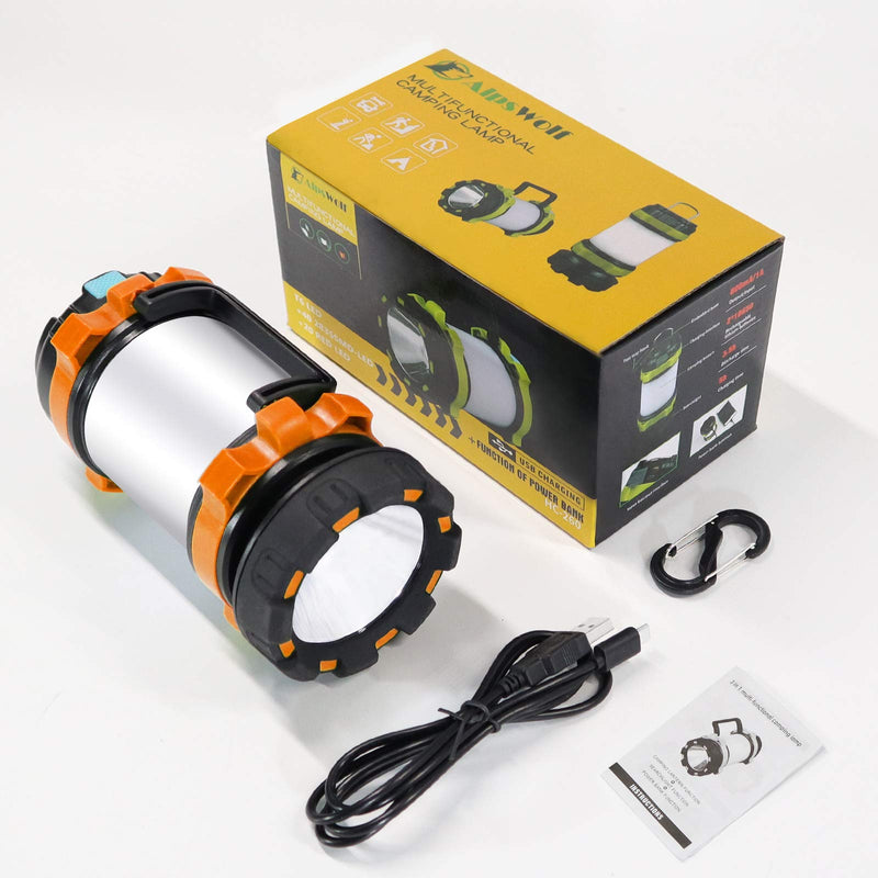 [Australia - AusPower] - Camping Lantern Rechargeable , Alpswolf Camping Flashlight 4000 Capacity Power Bank,6 Modes, IPX4 Waterproof, Led Lantern Camping, Hiking, Outdoor Recreations, USB Charging Cable Included 