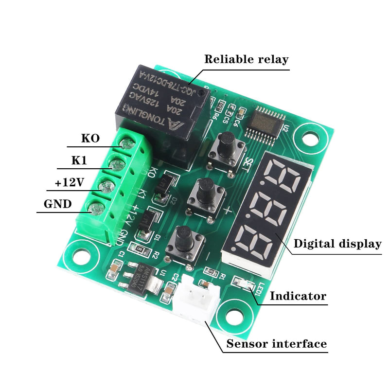 [Australia - AusPower] - Coliao 4pcs Temperature Controller Module with Case W1209 12V DC Micro Digital Thermostat -50-110degreeC Electronic Temperature Temp Control Module Switch with Waterproof NTC Probe 