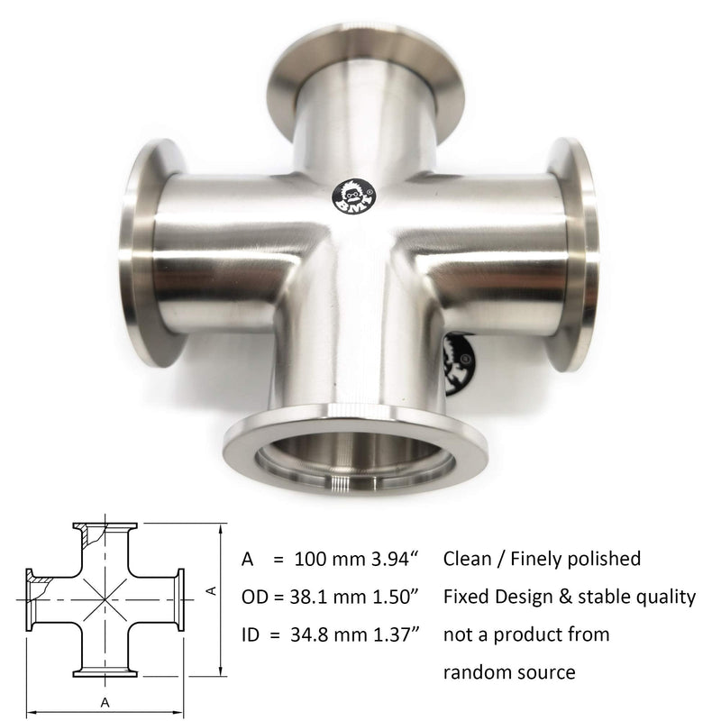 [Australia - AusPower] - Superior Grade - Cross 4-Ways KF40 Flange Vacuum Adapter, All Ends with KF-40 (NW-40) Flange, Made of Stainless Steel 304, high Vacuum KF40 Cross 