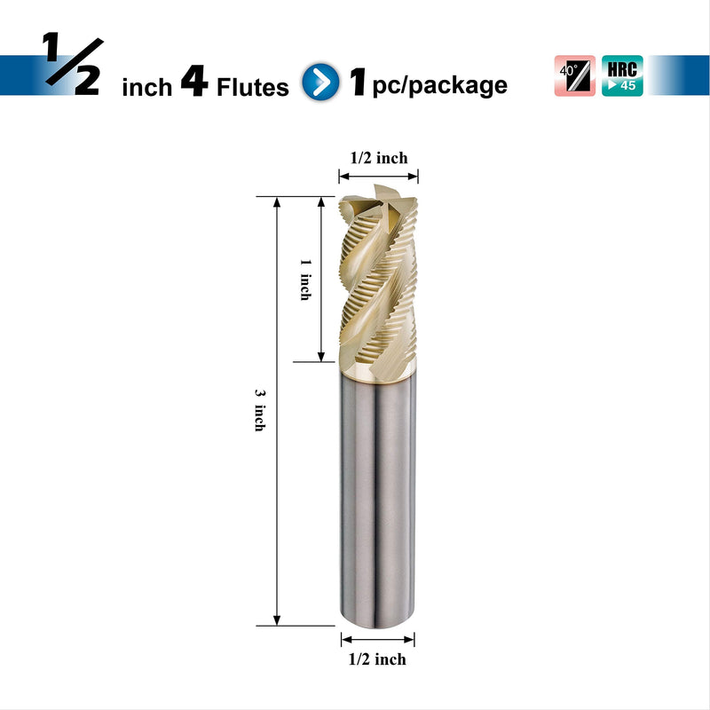 [Australia - AusPower] - SPEED TIGER INTA Carbide Roughing End Mill - for Alloy Steels/Hardened Steels - Micro Grain Carbide End Mill - ZrN-A Coating - 4-Flute - INTA1/2"-4 (1 Piece, 1/2") 1/2 in 