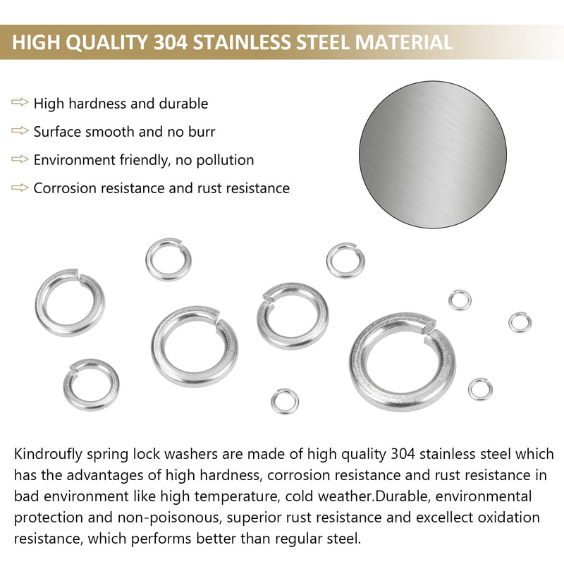 [Australia - AusPower] - 1000 Pieces 304 Stainless Steel Lock Washers, Split Lock Washers, Kindroufly 9 Sizes Spring Lock Washers, Lock Metal Washers Assortment Kit (M2 M2.5 M3 M4 M5 M6 M8 M10 M12) Silver 