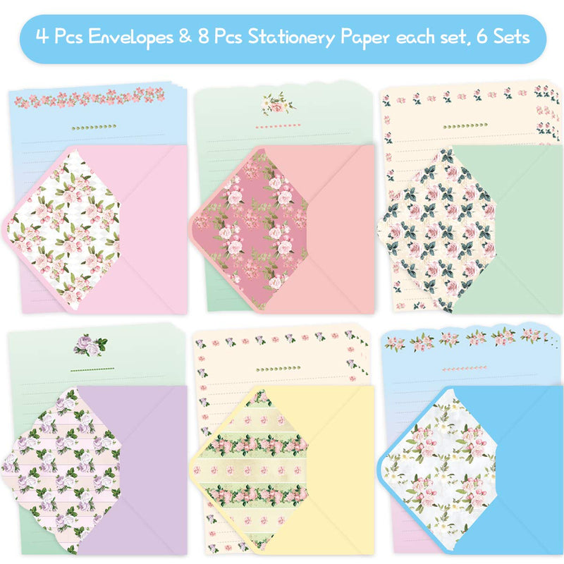 [Australia - AusPower] - Stationery Paper and Envelopes Set 48 PCS Letter Writing 24 PCS Envelopes Floral Stationary for School 7.1 x 5.2 