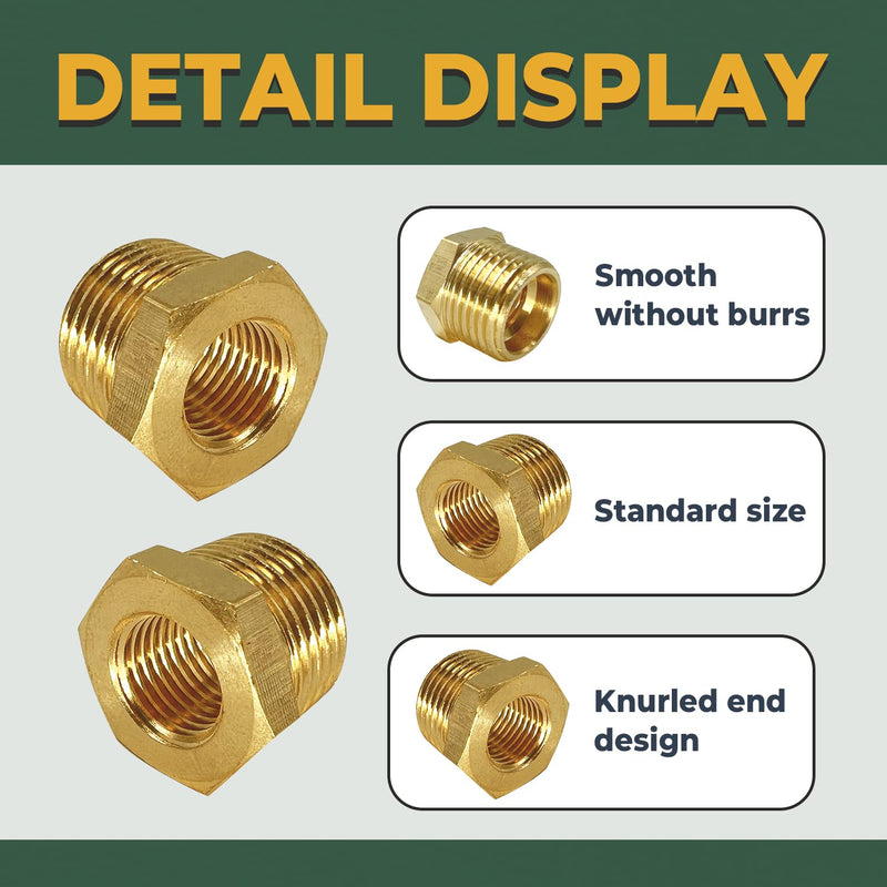 [Australia - AusPower] - LIONMAX Brass Pipe Fittings 6 PCS, 1/2 Inch NPT Male X 1/4 Inch NPT Female, Hex Bushing Reducer Threaded Adapter, with Sealing Tape 