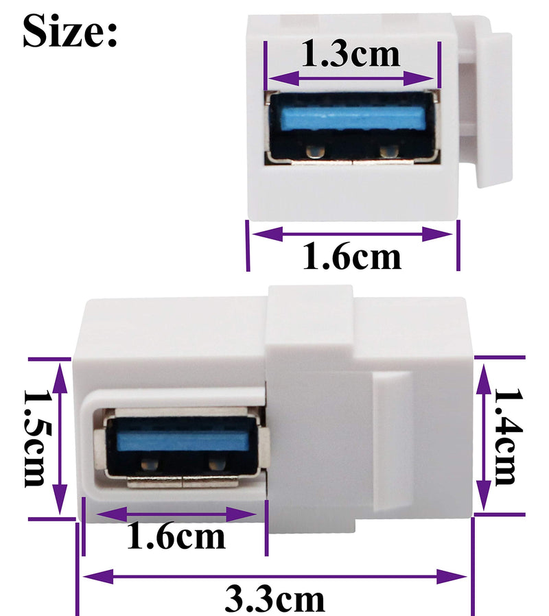 [Australia - AusPower] - AAOTOKK 90 Degree USB Keystone Coupler Right Angle USB 3.0 A Keystone Jack Insert Female to Female Coupler Adapter for Wall Plate Outlet Panel (White/2 Pack) 2 Pack 90 Degree White 