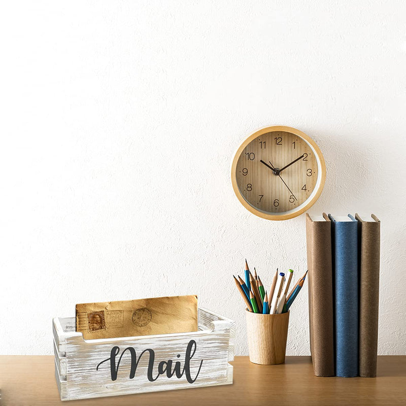 [Australia - AusPower] - Whitewashed Wood Tabletop Mail Holder Box, Desktop Mail Organizer, Farmhouse Mail Organizer Countertop, Mail Holder, Letter Holder, Mail Storage Box, Bill Coupon Organizer with Letter Script Design 
