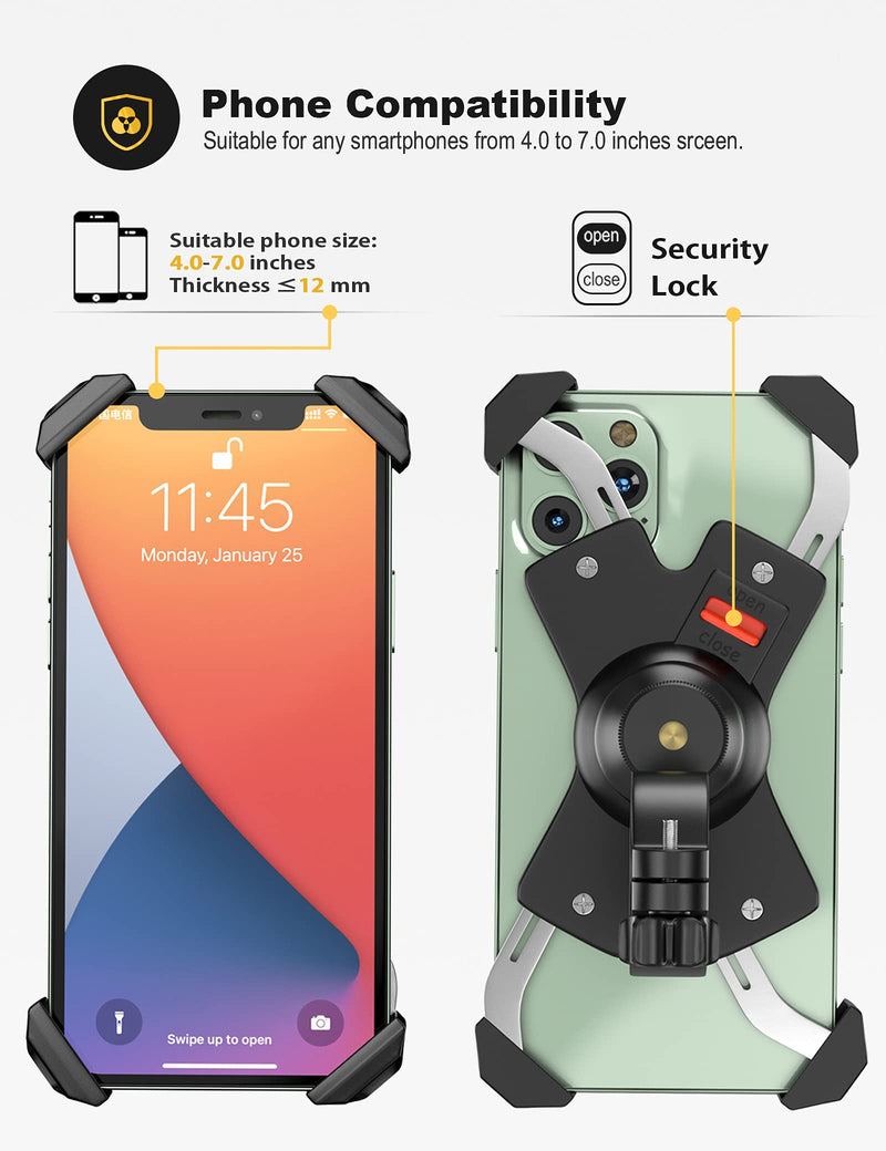[Australia - AusPower] - Grefay Bike Phone Mount Metal Motorcycle Handlebar Phone Holder Scooter Phone Clamp for 4.0-7.0 Inch Smartphone with 360° Rotation 