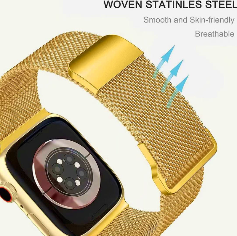 [Australia - AusPower] - Metal Watch Bands Compatible for Apple Watch Band 41mm 40mm 38mm 42mm 44mm 45mm for Women Men,Adjustable Loop Stainless Steel Magnetic Mesh Loop Strap Replacement for iWatch Series 7 6 5 4 3 2 1 SE 42mm / 44mm / 45mm Gold 