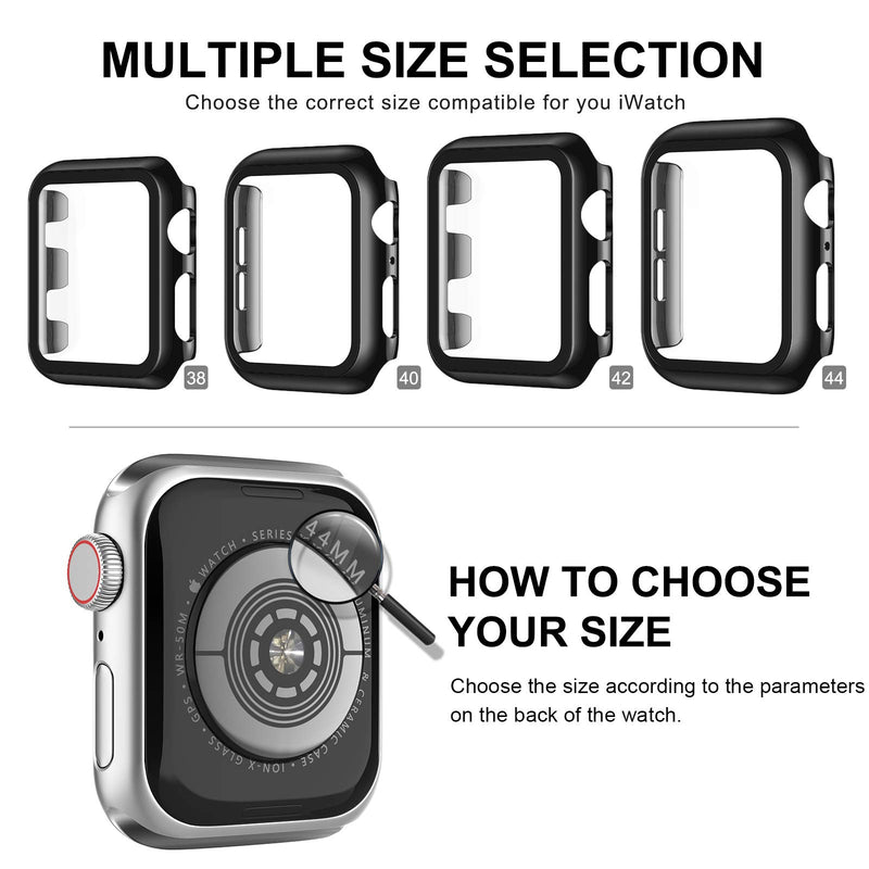 [Australia - AusPower] - AVIDDA 3 Pack Case with Tempered Glass Screen Protector for Apple Watch 40mm Series 6/5/4/SE, Slim Guard Bumper Full Coverage HD Ultra-Thin Cover Compatible with iWatch 40mm Black/Clear/Roseg 