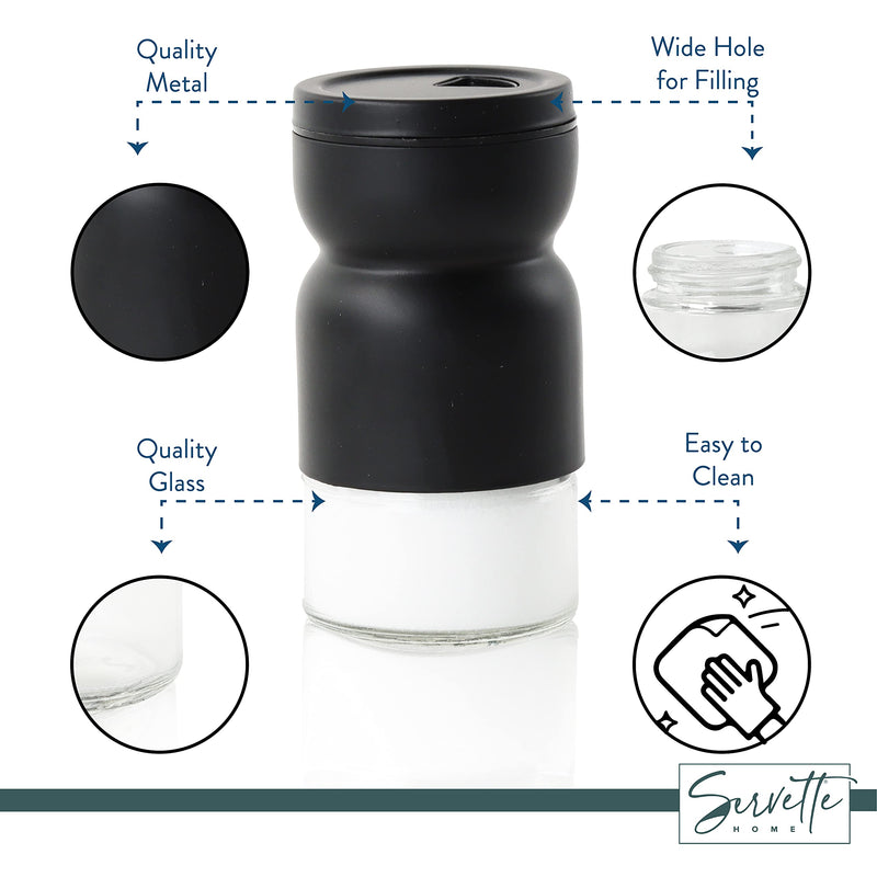 [Australia - AusPower] - Glass & Metal Salt and Pepper Shakers - Set of 2 Black 